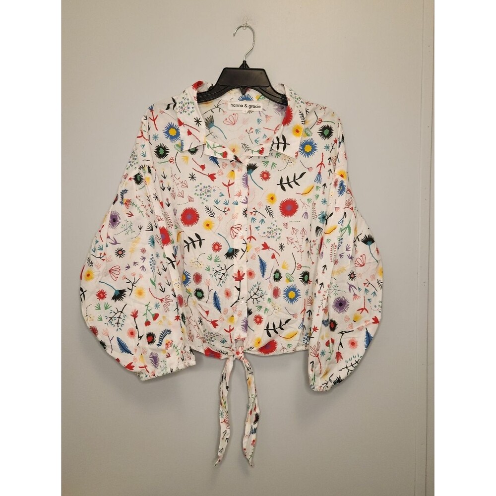 Hanna & Gracie Floral Button-up Front Tie Shirt Size Large. Festival Cottagecore